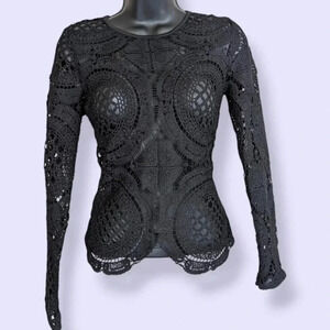 Long Sleeve Crochet-Style Peekaboo Shirt